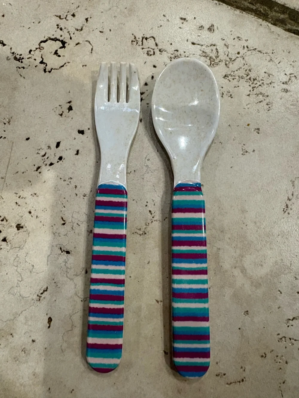 Striped Pink Teal Blue Disposable Serving Fork & Spoon – Party Tableware